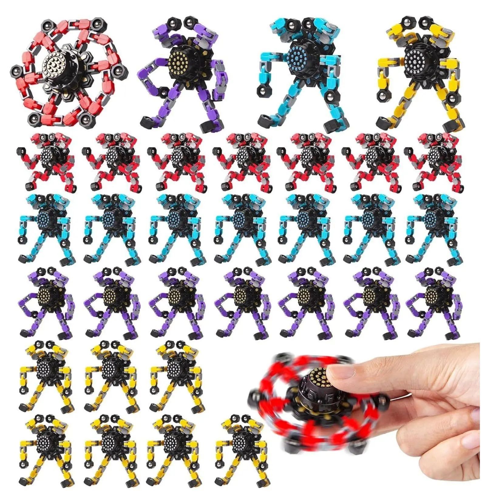 Fidget Spinners 32 Pack - Transformable Spinners for Kids & Adults - Stress & Anxiety Relief Toys - Classroom Prizes, Party Favors - Ages 4-12, Goodie Bags fidget toys 32pc