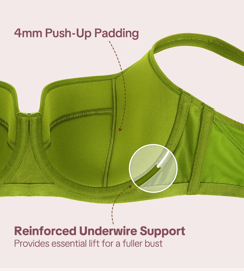 HSIA Starry Night Plus Size 4mm Lightly Padded Balconette Bra Underwire Lifting Support Glass Shimmer Fabric Enhanced 0.5-1 Cup Size U Shaped Back Smoothing Wider Padded Straps Sexy Demi Low Cut Natural Push Up for Big Bust Women