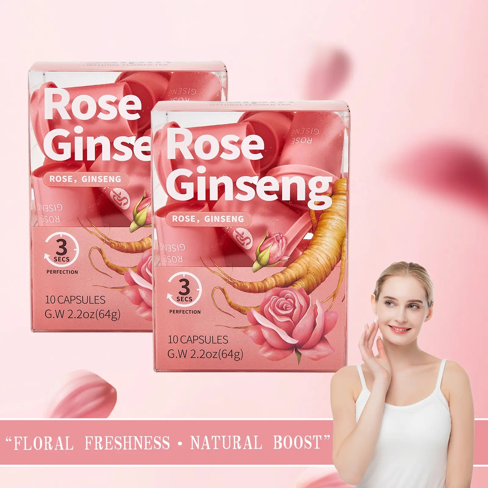 SAIPIN Rose & American Ginseng Tea – 10 Capsules | On-the-Go Freeze-Dried Herbal Drink | Sugar-Free, Caffeine-Free, Daily Vitality Support