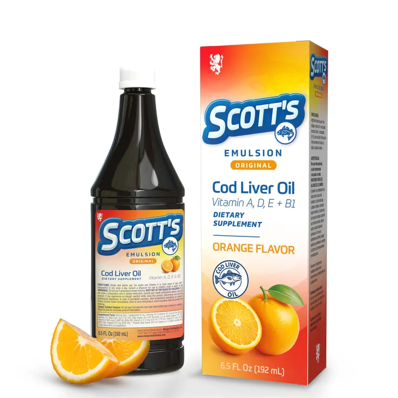 SCOTT'S EMULSION Aceite de Higado de Bacalao Sabor Naranja para Ninos | Cod Liver Oil with Omega 3 and Vitamins A and D | 1 Frasco de 6.5 Fl Oz