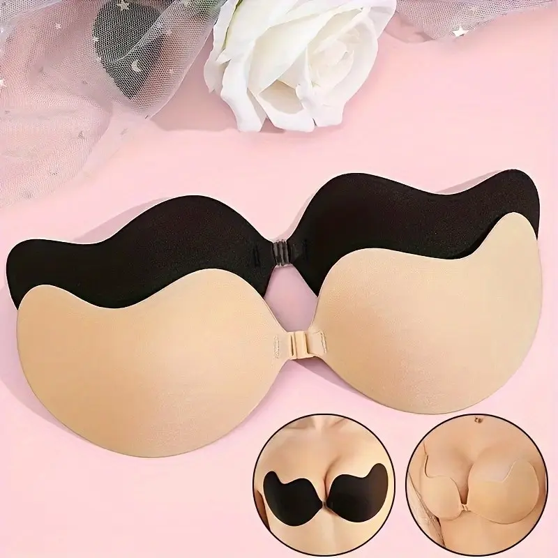 Women's 2 Pairs Silicone Strapless Push-Up Bras - Invisible, Backless, Strong Anti-Slip Adhesive, Breathable, Reusable - Ideal for Wedding Dresses, Summer Outfits, Strapless Bra Push Up