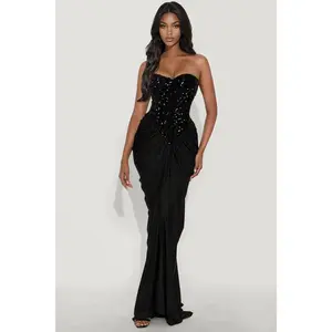 Can't Look Away Ruched Sequin Gown - Black