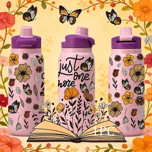 1pc 28oz Stainless Steel Vacuum Cup, “Just One More” Floral & Butterfly Print with Straw Lid, Keep Hot 8H / Cold 18H, Cute Insulated Mug for Reading Lovers, Great Gift for Bookworms, Aesthetic Travel Mug for Women