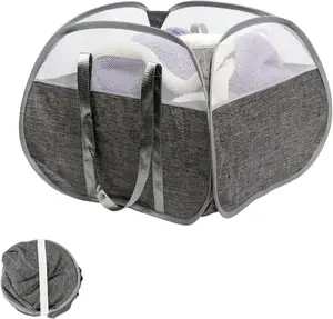 Collapsible Laundry Basket, 90L Foldable Pop-up Laundry Hamper with Reinforced Handles, Tear Mesh Dirty Clothes Hamper for Laundry (Gray)