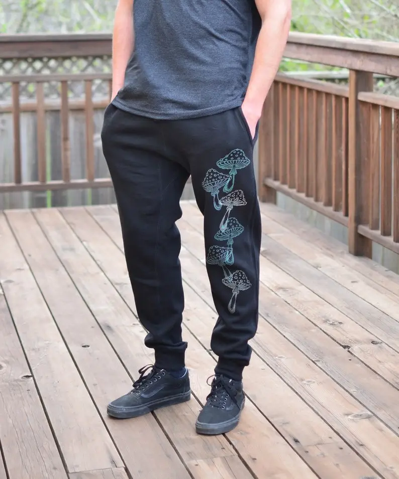 Glow in the Dark Mushroom Joggers – Hand Drawn Unisex Sweatpants