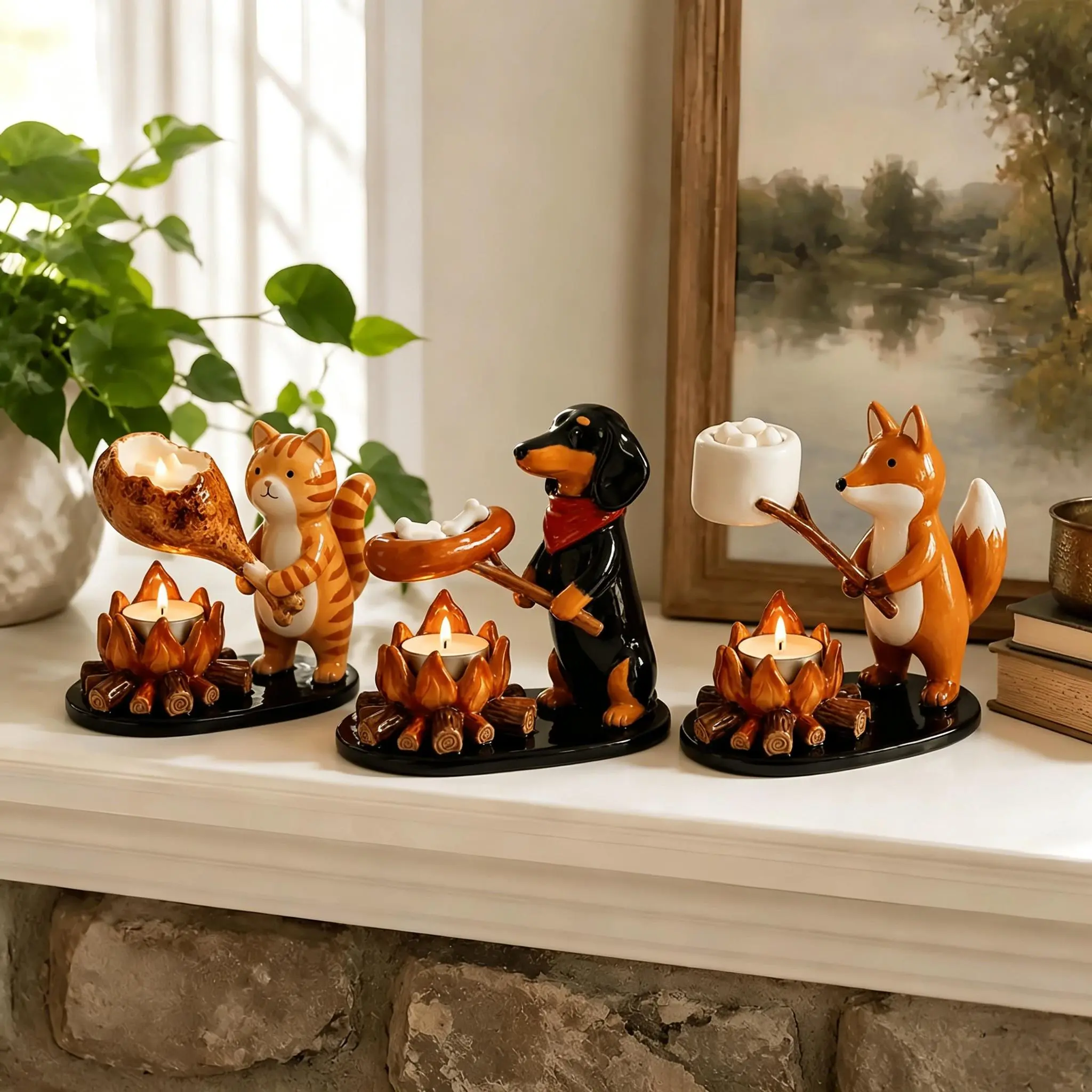 Animal bonfire resin tea wax stand - Cartoon-shaped barbecue small animal design - Atmosphere-scented scented candle base