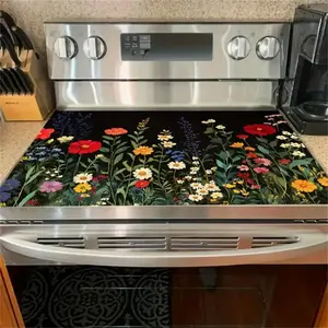 Floral Pattern Gas Stove Cooktop Panel Protector Cover, 1 Count  Heat & Scratch Resistant Stove Top Protector, Multipurpose Cooktop Cover for Flat Top Oven Stove Plate