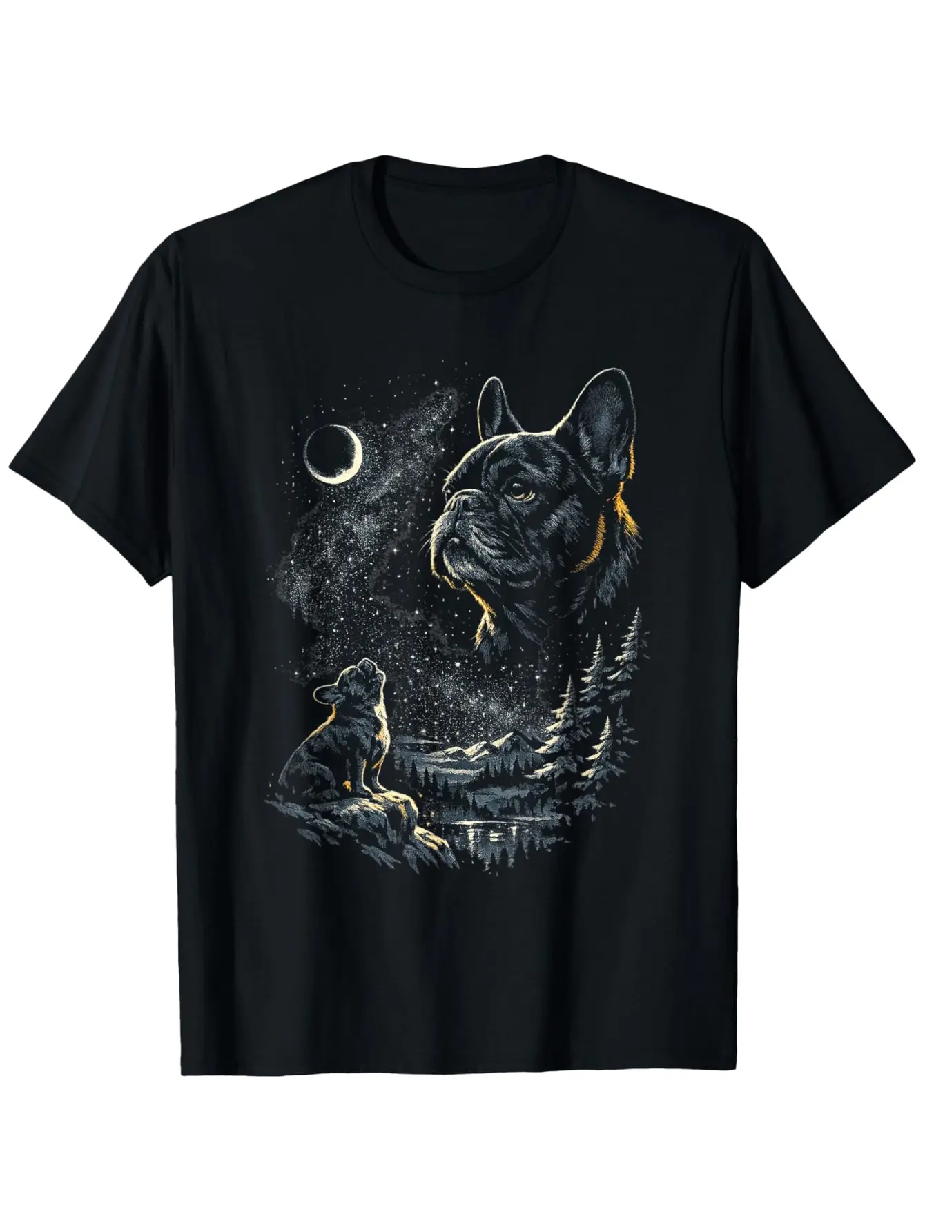 French Bulldog Howling at Moon Vintage 90s Retro T-Shirt - Unisex Cotton Tee Suitable for Men & Women, Streetwear Short Sleeve Round Neck Casual Top with French Bulldog Graphic, Year-Round Comfortable Casual Attire for Pet Lovers