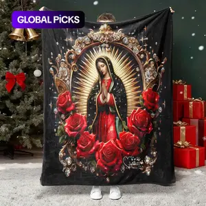 Virgin Mary Pattern Blanket, 1 Count Soft Warm Throw Blanket, Air-conditioned Room Blanket, Warm Nap Blanket for Home Office Travel #GLOBAL PICKS