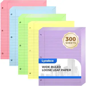 300 Sheets Loose Leaf Binder Paper Colorful Wide Ruled Paper 3-Hole Punched Notebook Paper for School Office 8" x 10.5"