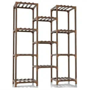 Plant Stand Indoor Outdoor Tall Plant Shelf for Multiple Plants Pots Wood Flower Stand Large Flower Holder Garden Decor, Brown