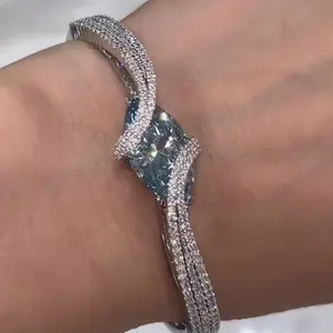【Mother's Day Gifts】Jorrio Elegant Marquise Blue CZ Twist Bracelet Perfect Gift for Anniversary, Valentine's Day