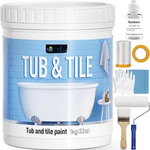 Tub and Tile Refinishing Kit, Quick-Dry Tile  for Wall & Floor, Sink Bathtub  for Bathroom, Kitchen, Toilets, Water Based, Semi-Gloss White, 50-55sq.ft
