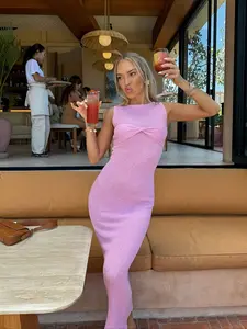 Elegant Sleeveless Knit Dress, Butterfly Knot Design, Soft Texture, Perfect for Beach Pool Sunset, High-End Lady Style