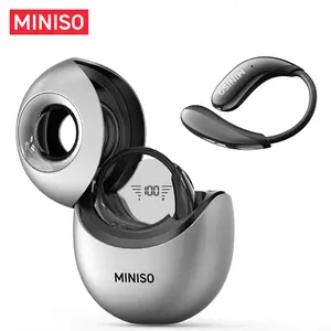 MINISO MS206 Open Ear Wireless Bluetooth V6.0 Headphones with Microphone, Earbuds with Earhooks, Sweat Resistant, Fast Charging, 48HRS Playtime, Compatible with iPhone & Android, Black, Purple