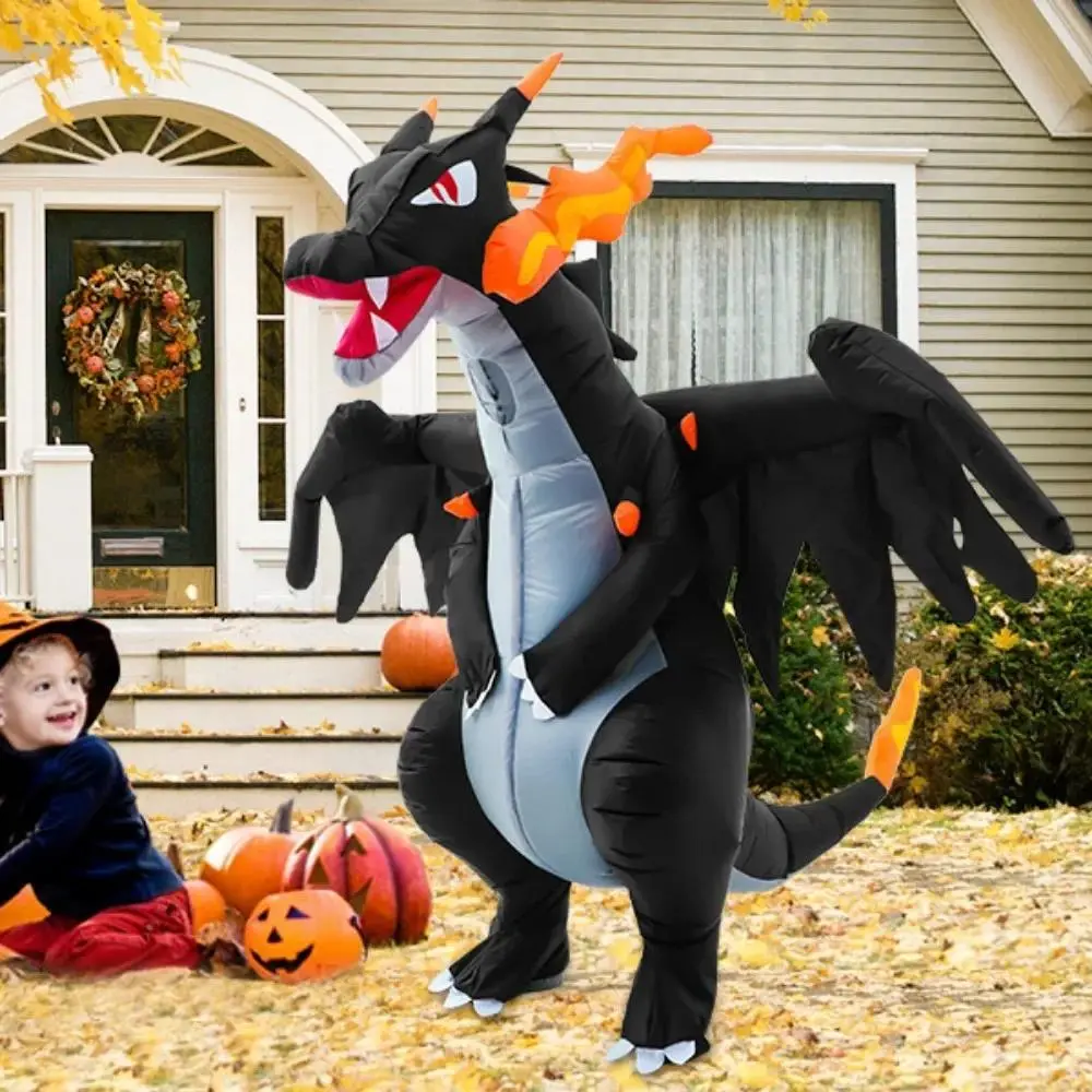 Adult Dinosaur Inflatable Fancy Dress Costume, Dragon Theme Blow-Up Suit with Fire-Breathing Evil Charizard Design, Polyester Mix, Requires Batteries for Halloween Parties