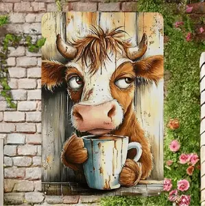 Vintage Humorous Cow Metal Wall Art Sign For Farmhouse Kitchen Cafe And Garden Decor