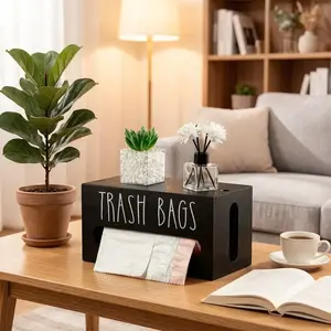 Wooden Trash Bag Storage Box, 1 Count Wall Mounted Trash Bag Organizer, Kitchen Bin, Countertop Plastic Bag Storage Box for Kitchen Bathroom Home Office, Household Items Cabinet Container dust smart can motion  sensor  trash  can Gift Lightweight  Wooden