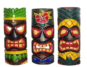 WorldBazzar Set of 3 Polynesian Hawaiian Tiki Bar Style Wall Masks 12 inches Island Art
