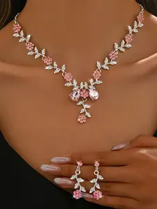 Women's Elegant Flower Design Necklace & Dangle Earrings, Exquisite Trendy, Fashionable Accessories for Party & Daily Clothing Decor, Elegant Jewelry Set