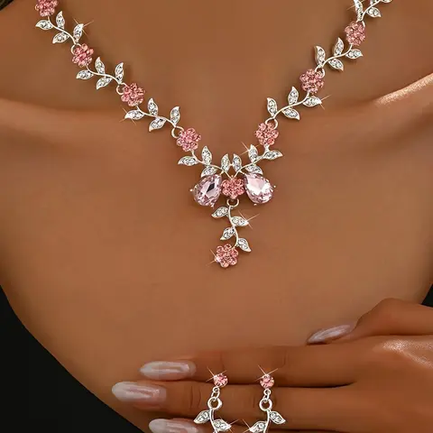 Women's Elegant Flower Design Necklace & Dangle Earrings, Exquisite Trendy, Fashionable Accessories for Party & Daily Clothing Decor, Elegant Jewelry Set, Necklaces Earrings Set, Necklace and Earring Set