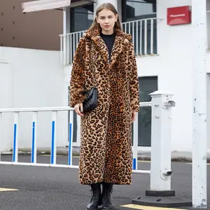 Women's Stylish Mid-Length Leopard Print Faux Fur Coat - Long-Sleeve Comfortable Casual Outerwear for Autumn & Winter Perfect for Outdoor Activities Parties Gatherings - Fabric, Fashion, Longsleeves