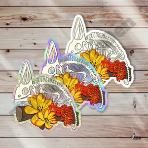 Floral Chameleon Skeleton Vinyl Sticker Indoor Outdoor Weather Resistant Scratch Resistant, Vulture Culture, Goth, Witchy, Gen X Millennial