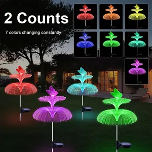 2 Count Solar Powered Jellyfish Fountain Light,Butterfly Christmas Tree Lamp, Color Changing LED, Solar Pathway Lights, Garden Decorative Lighting, Durable Waterproof Plastic Yard Garden Path Holiday Decorative Lights,New Year,Christmas Gift
