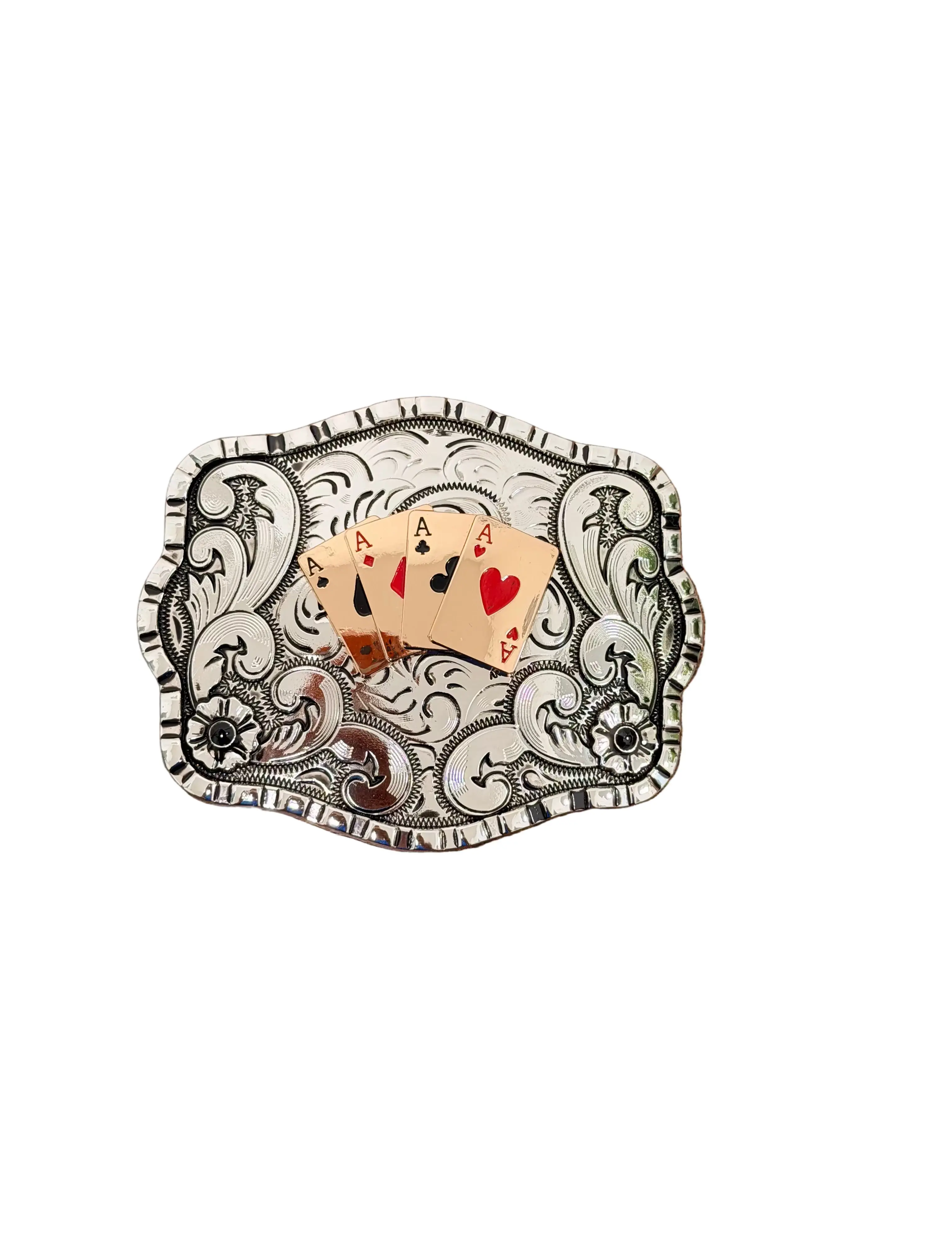 SQUARE SILVER POKER CARDS DESING BUCKLE