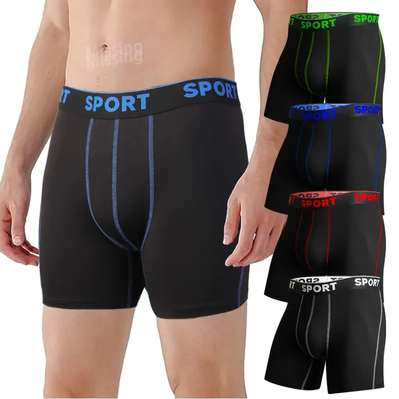 4 Pack Mens Letter Tape Boxer Shorts Briefs,Men Long Leg Underwear,Men Breathable Boxer Trunks,Men Underwear for All Seasons