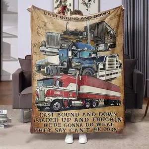 Vintage Truck Pattern Flannel Throw Blanket - Soft, Warm & Cozy, Multifunctional for Napping, Travel, Camping, Sofa, Bed, Office, Home Decor - Ideal Gift for Truckers & Cargo Workers on Anniversaries, Birthdays, Holidays - All-Season Use