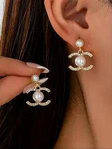 Elegant Pearl Dangle Earrings, Fashionable Jewelry for Women, Vintage Artificial Pearls, Daily Wear Basic Design Gift