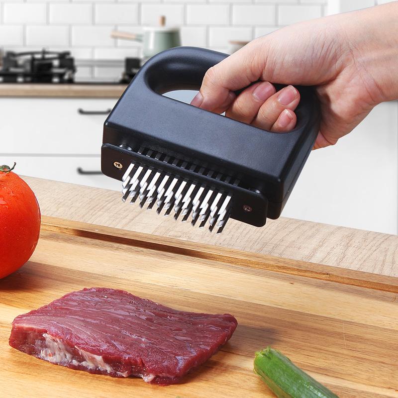 48-needle Meat Tenderizer for Breaking Fibers Creating Holes Enhancing Flavor Household Tool for Pork Beef Steaks Stainless Steel Non-Slip Handle Mallet Kitchen Utensils Black Blade ultra-sharp,stainless,steel blade kitchen meat tenderizer Home Chopper