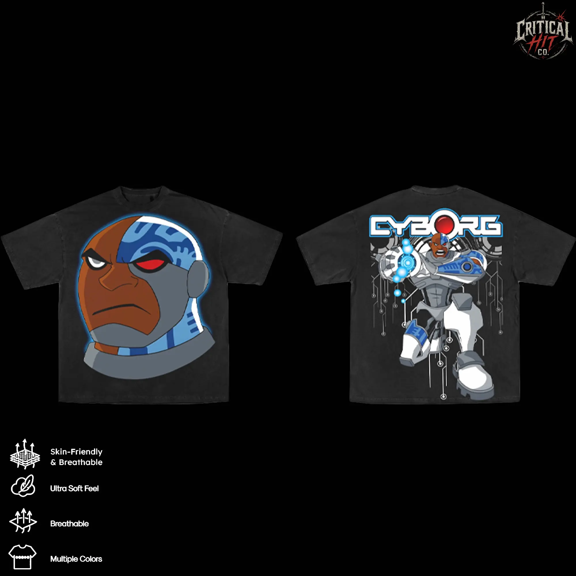 Cyborg Teen Titans DC Shirt, Victor Stone Vintage Graphic Washed Tee, 2000s Cartoon Nostalgia T Shirt, Y2K Superhero Streetwear, Retro DC Animated Series Merch, Cyberpunk Robot Style Clothing, Oversized Black Tee For Comic Fans