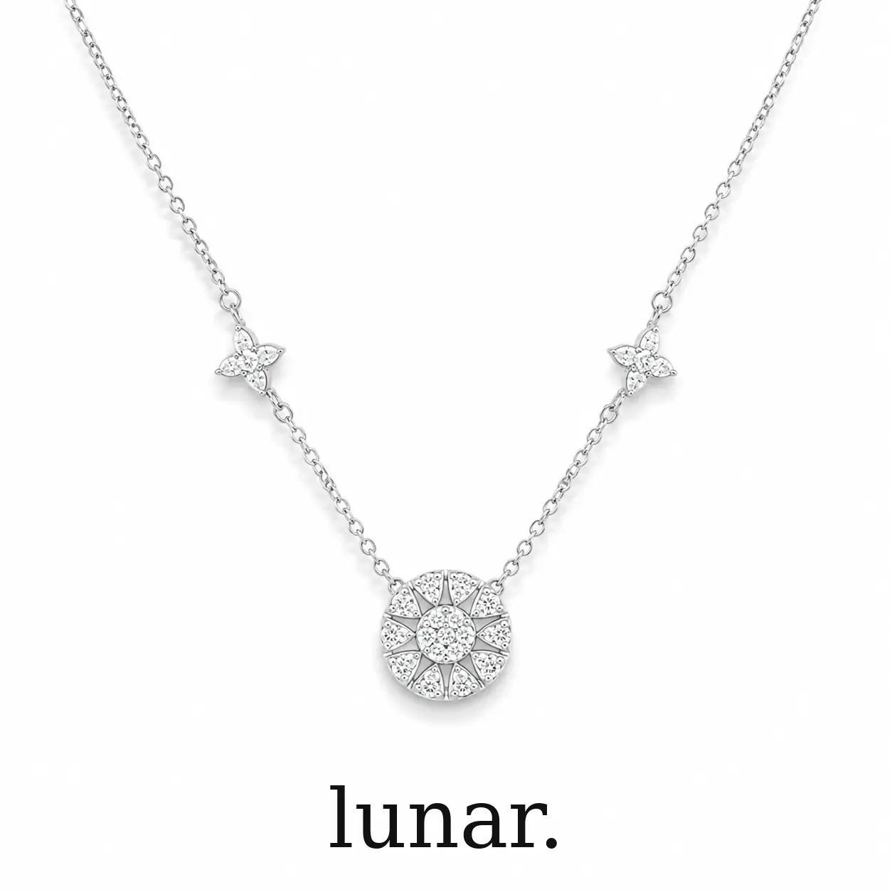 Women's Lunar CZ Sunburst Station Necklace - Gold, Silver Tone Stainless Steel Chain with Plated Copper Charms, 16-18 in Stainless Steel Jewelry for Casual Wear