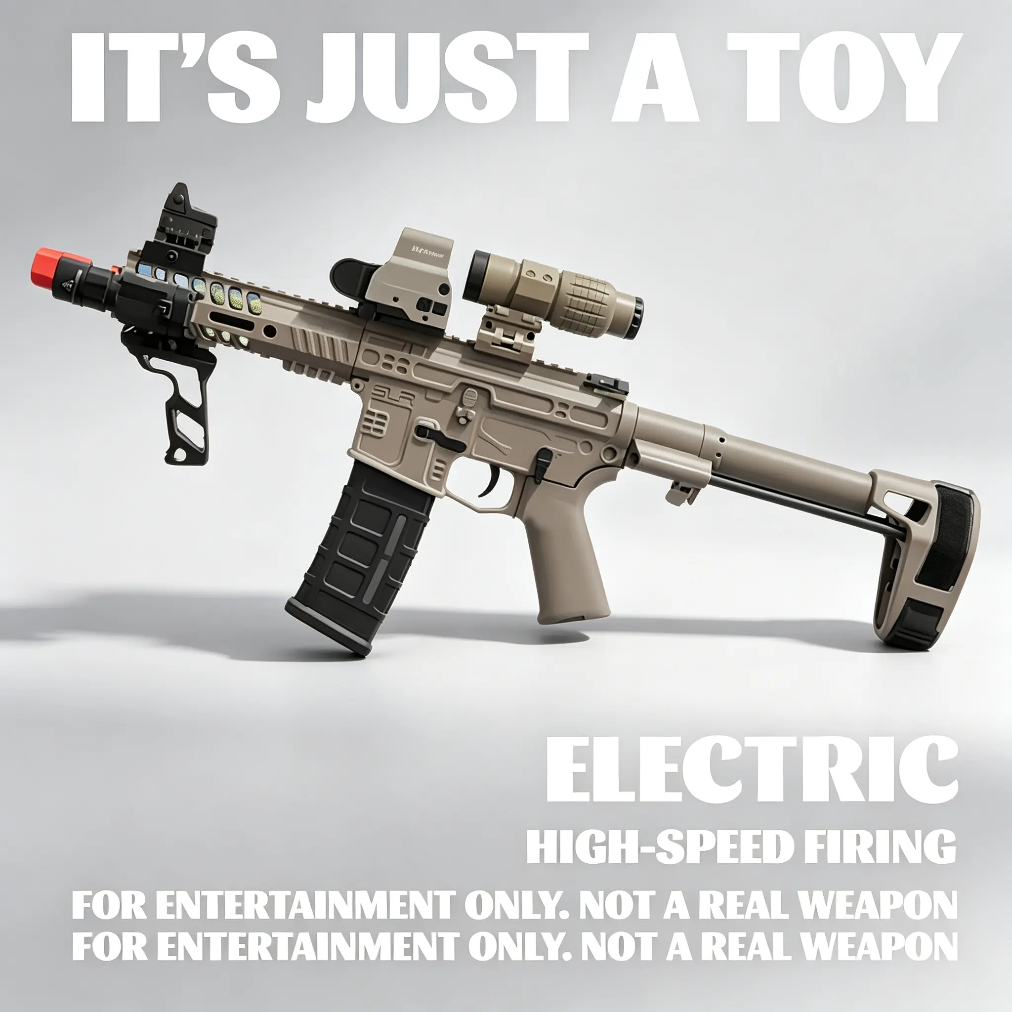 68.5cm Electric SLR Toy Blaster, Collectible Play Model with Retractable Stock, Full Tactical Attachments Set, Non-Removable Safe Orange Tip, Rechargeable Outdoor Backyard Gift for Teen Boys (14+)