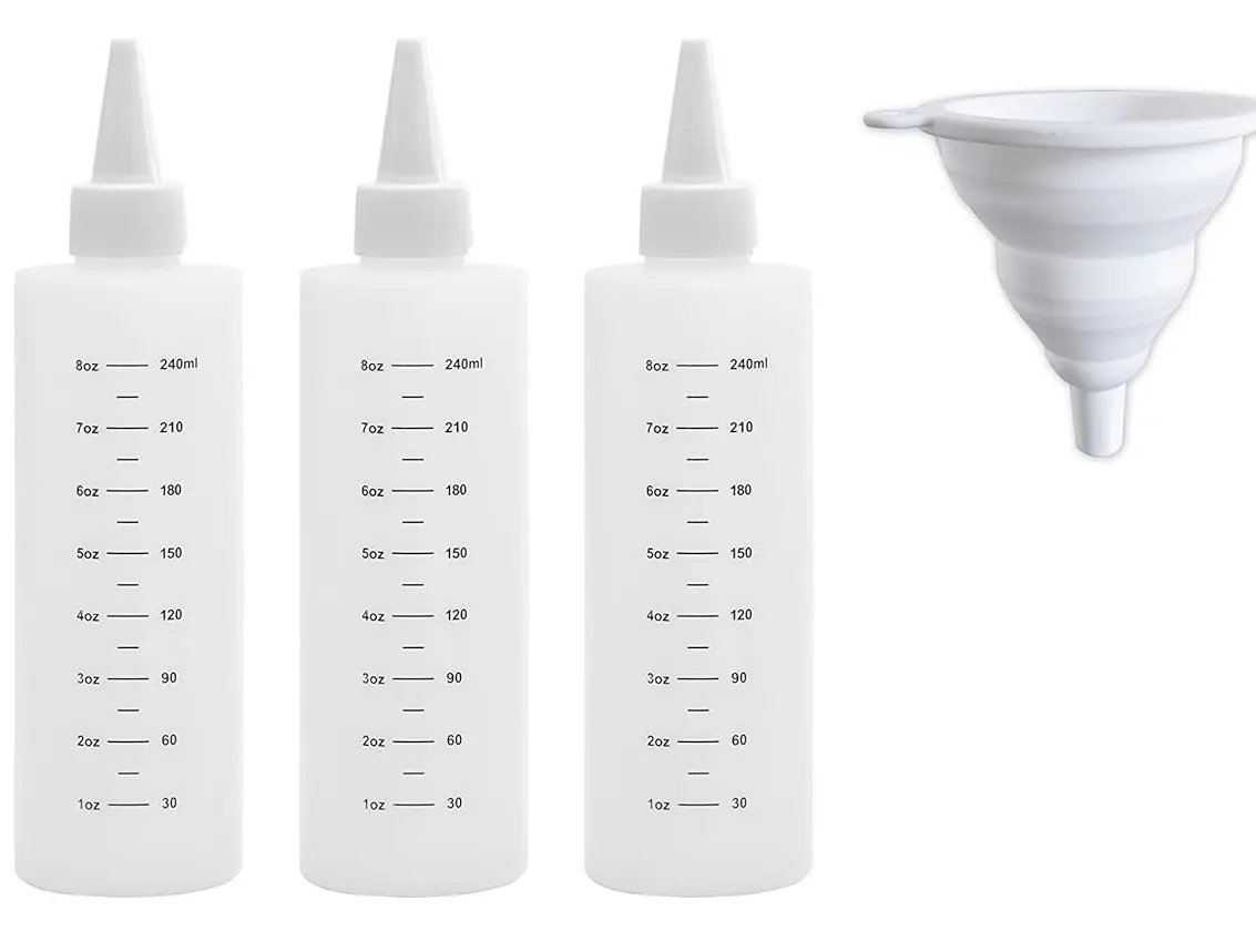 Plastic Squeeze Squirt Bottles with Leak-Proof White Cap (8-Oz, Set of 4) Ideal for Oil,Condiments, Dressing, Paint, Glue, Crafts, Workshop and Pancake Art Kitchen Utensils