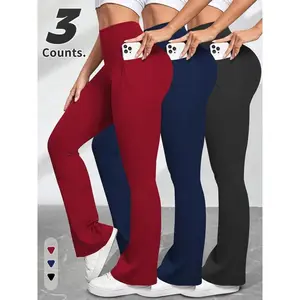 Women's High Waist Shapewear Leggings with Tummy Control, Comfortable Elastic Fit, Side Pockets Design, Casual & Sports Wear, Flared Yoga Bottoms