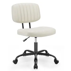 Small Office Desk Chair - Armless PU Leather with Comfy Lumbar Support, Height Adjustable Rolling Swivel Task for No Arms, for Adult, Student, Bedroom, Home, Vanity