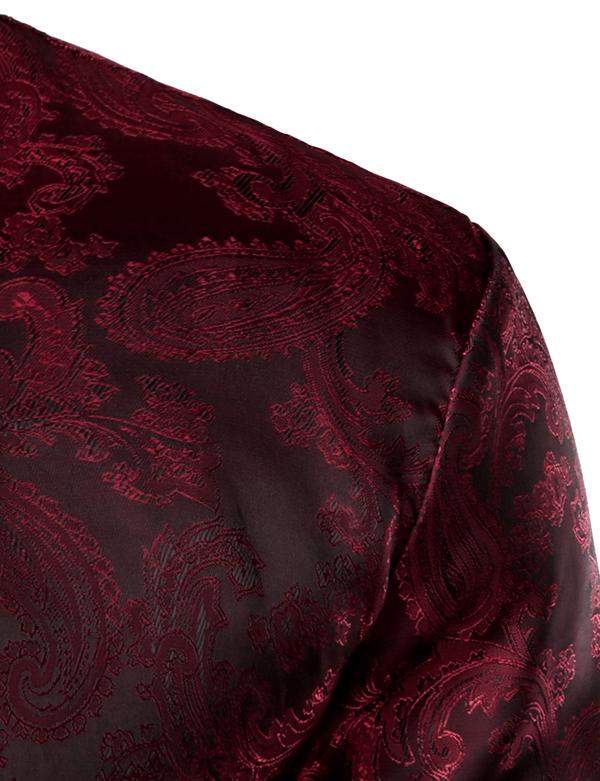 ZEROYAA Men's Paisley Jacquard Slim Fit Long Sleeve Button Up Dress Shirt for Party Prom