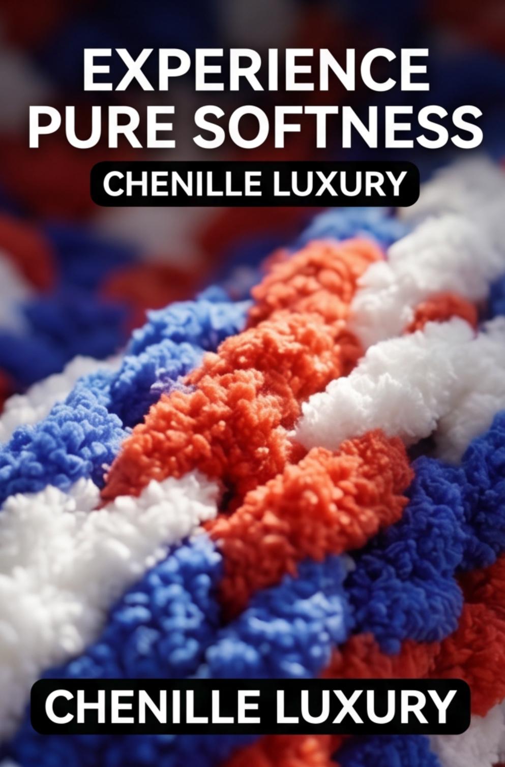 Patriotic Red White Blue Chunky Chenille Yarn (4 Pack) - No-Needle Finger Knit Yarn, Ultra Soft Plush Cat Tail Yarn for DIY Blankets & Gifts