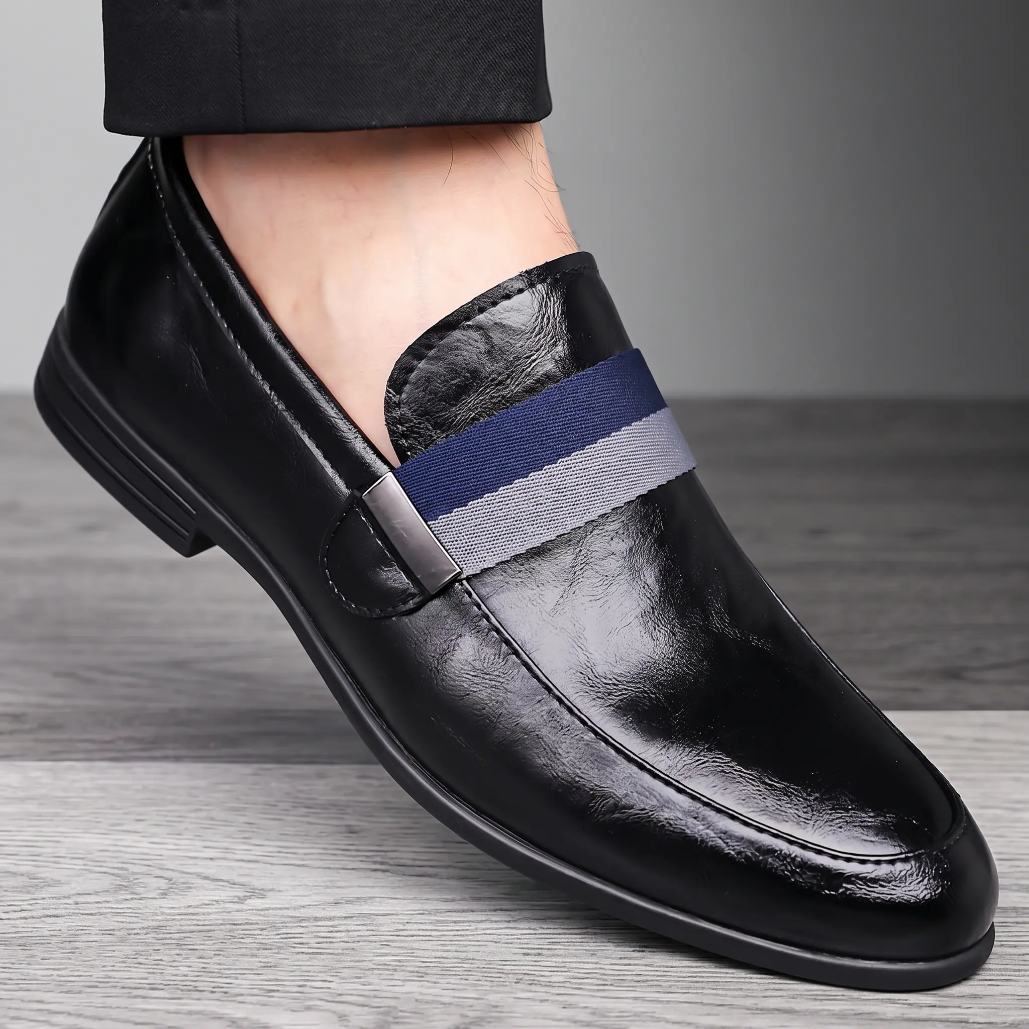 Men’s PU Leather Ankle Slip-On Loafers, Round Toe Rubber Sole Dress Shoes for Office Wear, Formal Occasions