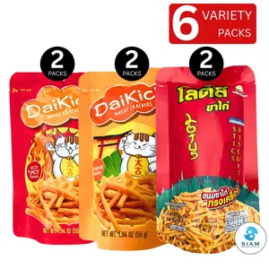 (6-Variety Pack) Daikichi & Lotus Stick Thai Snack (1.94 oz) ขนมขาไก่ ไดคิจิ และขนมขาไก่ทรงเครื่อง โลตัส  (รวม 3 รส)