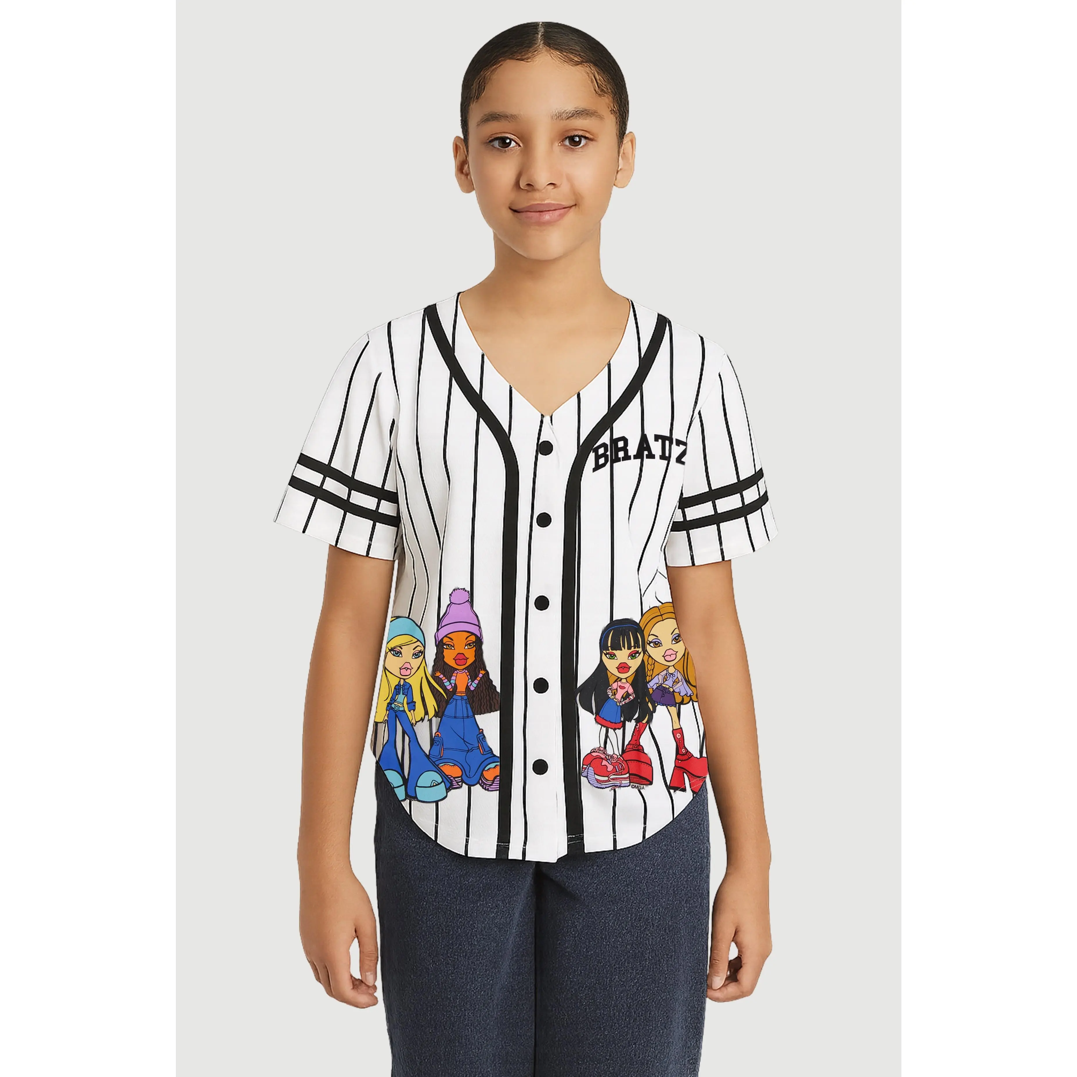 Girls Striped Bratz Graphic Baseball Jersey