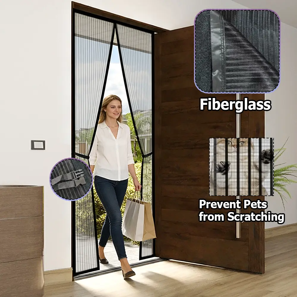 Home Use Fiberglass Mosquito Net Curtain - Magnetic Closure Screen Door with Storage Buckle, Pet-Friendly & Hands-Free Partition For Bug-Free Indoors, Enjoy Breezy, Heavy Duty Mesh Prevent Pets from Scratching, Modern Style Fabric