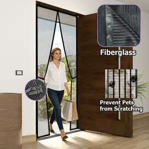 Home Use Fiberglass Mosquito Net Curtain - Magnetic Closure Screen Door with Storage Buckle, Pet-Friendly & Hands-Free Partition For Bug-Free Indoors, Enjoy Breezy, Heavy Duty Mesh Prevent Pets from Scratching, Modern Style Fabric