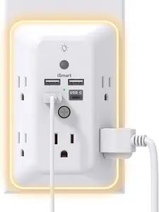 Surge Protector, Outlet Extender with Night Light, Addtam 5-Outlet Splitter and 4 USB Ports(1 USB C), Multi Plug Wall Outlet for Home Office Dorm Room Essentials