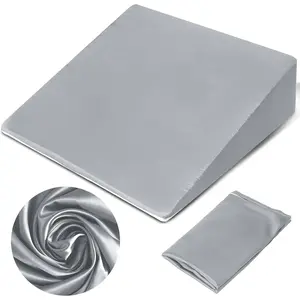 Wedge Pillowca Cover, Triangle Satin Wedge Shaped Pillow Replacement Cover Machine Washable, Fits Most Wedges Up to 25" W x 25" L x 7H, Grey