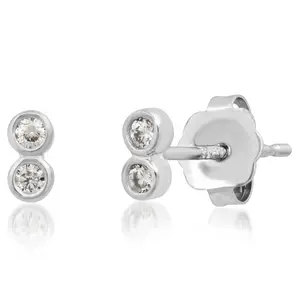 14K Yellow, White, or Rose Gold Petite Double Bezel Diamond Stud Earrings