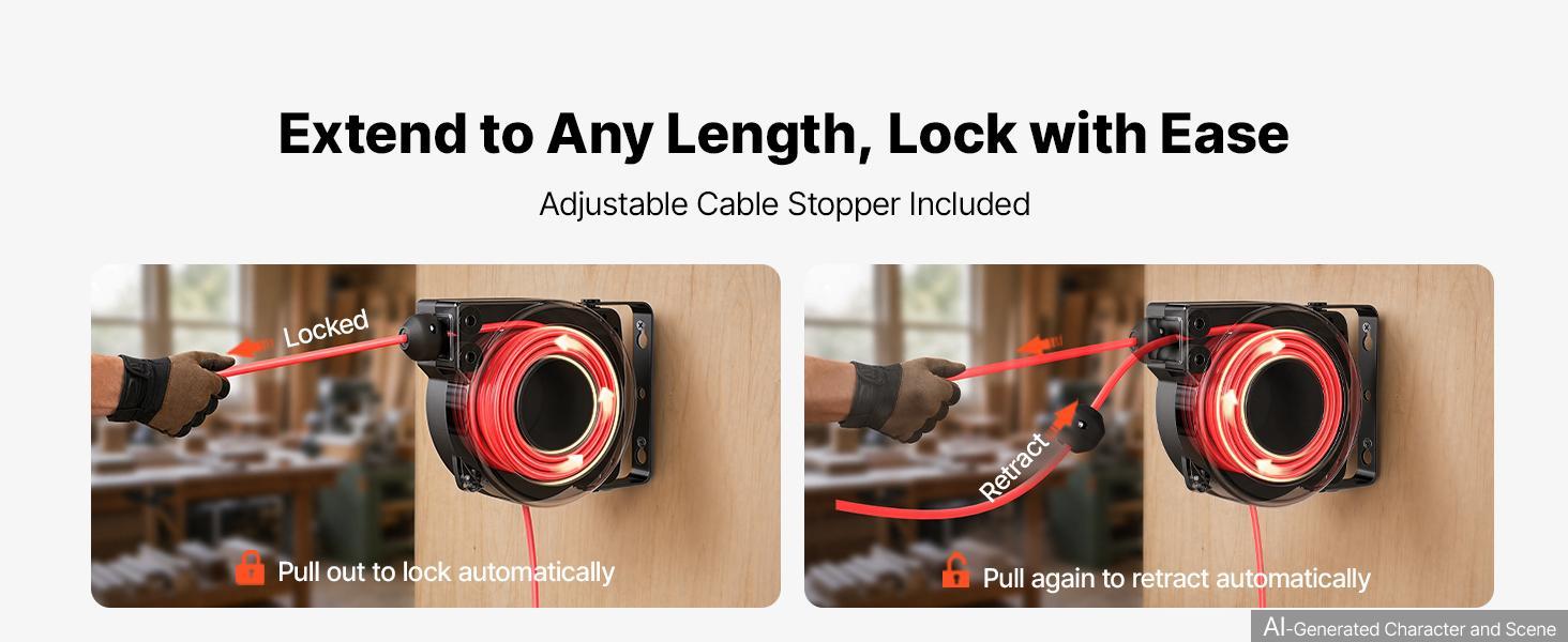 【BackToSchool】VEVOR Retractable Extension Cord Reel 25FT Heavy Duty 14AWG/3C SJTOW Red, for Ceiling/Wall Mount, 13A Circuit Breaker, Automatic Retractable Power Cord, Lighted Triple Tap, with 180° Swivel Bracket 【BackToSchool】VEVOR Retractable Extension Cord Reel 25FT Heavy Duty 14AWG/3C SJTOW Red, for Ceiling/Wall Mount, 13A Circuit Breaker, Automatic Retractable Power Cord, Lighted Triple Tap, with 180° Swivel Bracket